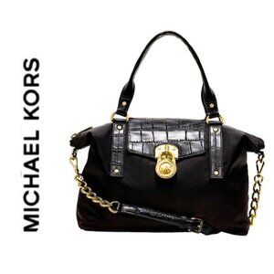 Rare Michael Kors Black Leather Croc Embossed Shoulder Bag Handbag Purse